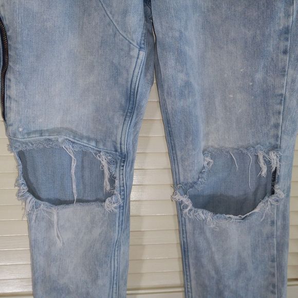 PacSun Jeans Mens Size 29X30 Stacked Skinny Destroyed Zip Pocket Raw Hem Stretch - Picture 8 of 16